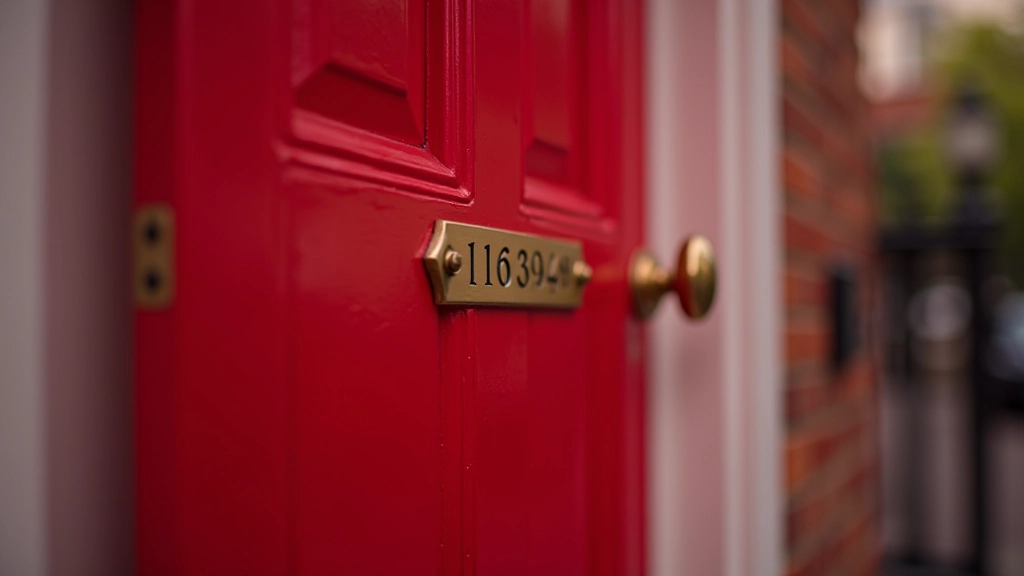 Close-up of Georgian door with brass knocker and number plate on a Dublin townhouse